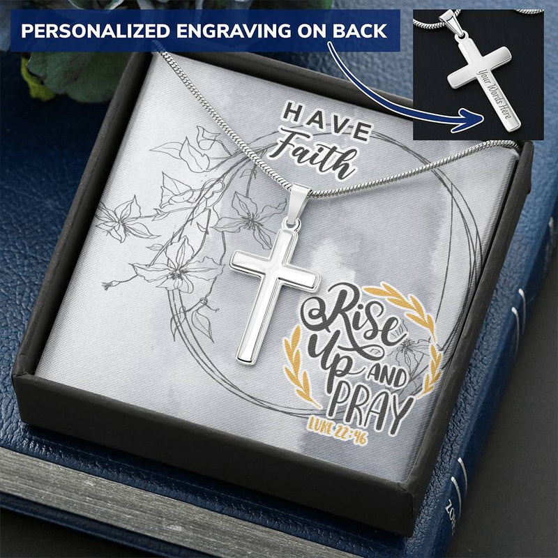 Dad To Son Gifts - Rise Up And Pray Customize Engraved Cross Necklace