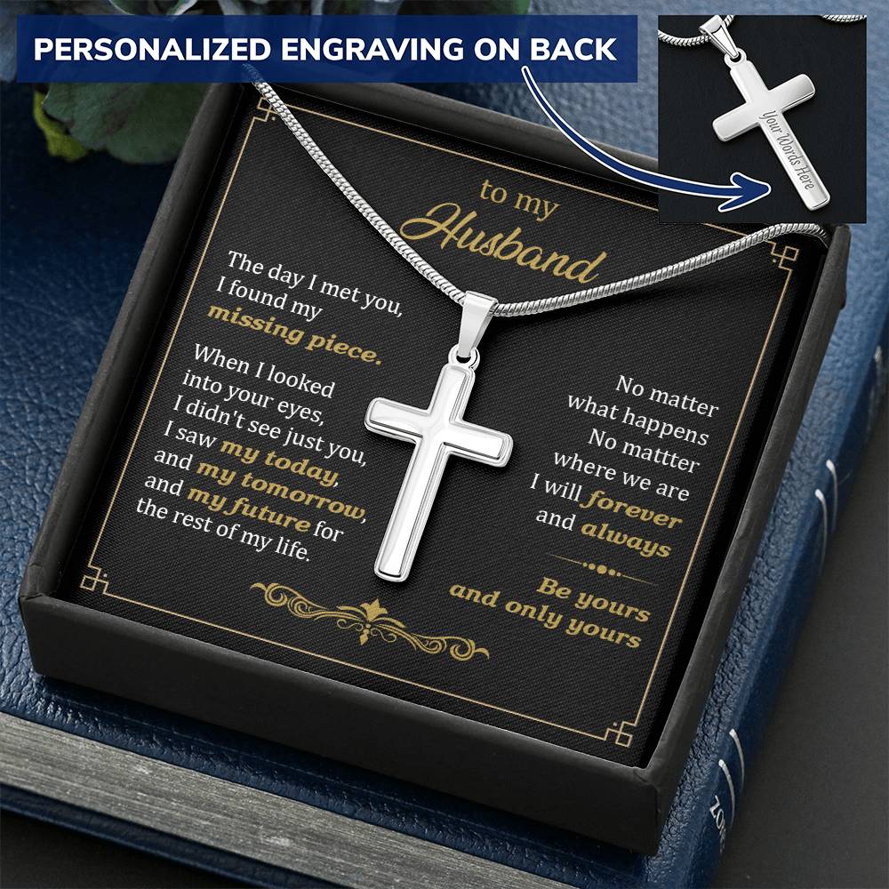 For Husband - Always &amp; Forever - Cross Customize Engraved Cross Necklace