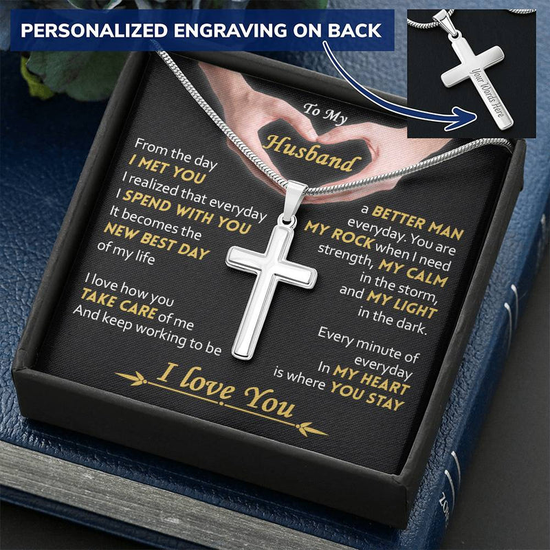 For Husband - Best Day - Cross Customize Engraved Cross Necklace