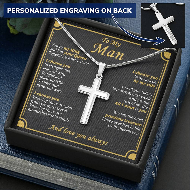 For Your Man - The Most Precious Treasure - Cross Customize Engraved Cross Necklace