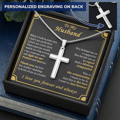 For Husband - Beside Me As An Equal - Cross Customize Engraved Cross Necklace