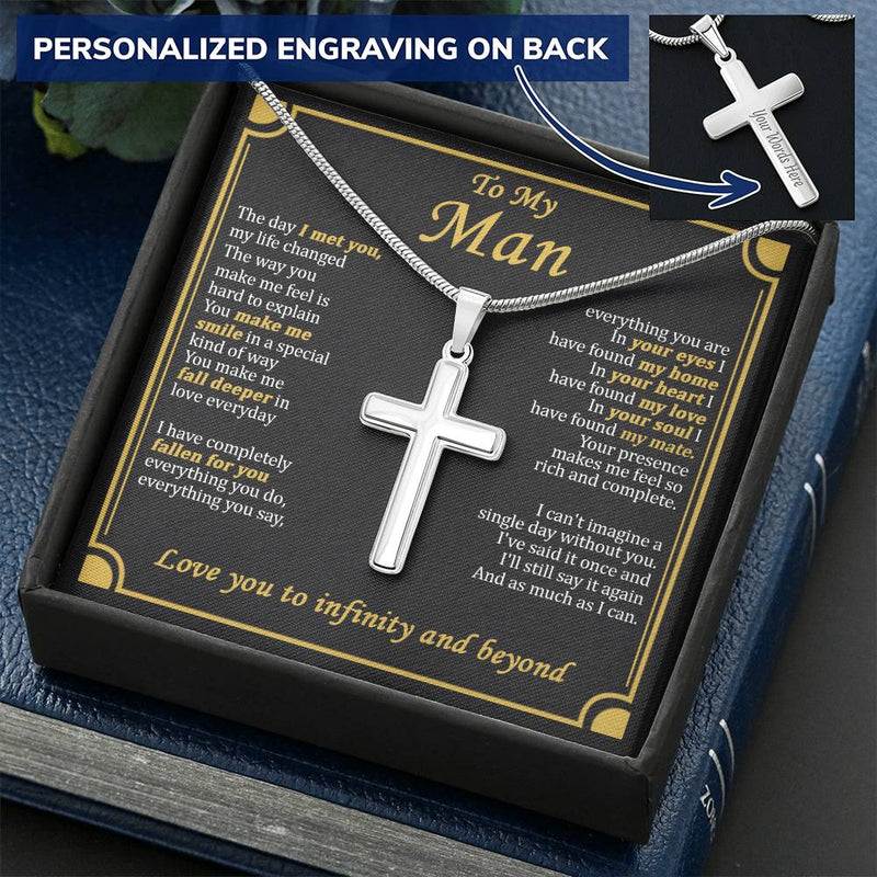 For Your Man - Still Say It Again - Cross Customize Engraved Cross Necklace