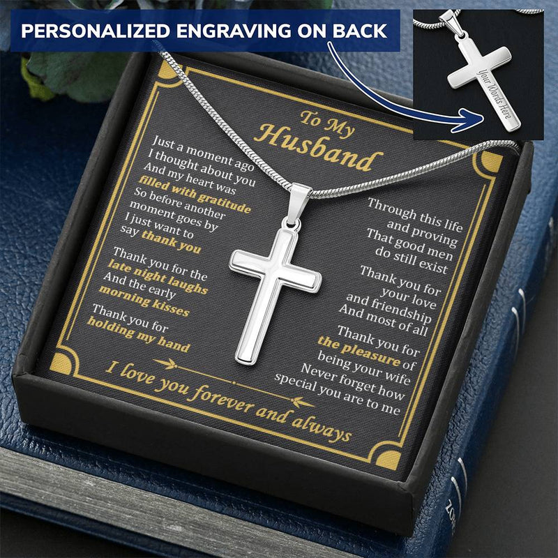 For Husband - Pleasure Of Being Your Wife - Cross Customize Engraved Cross Necklace