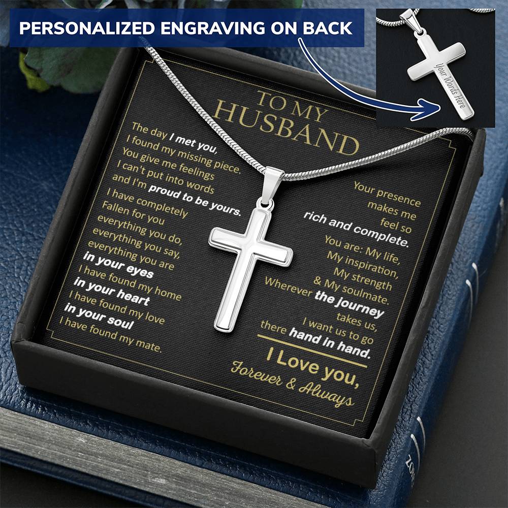 For Husband - I&#39;m Proud To Be Yours - Cross Customize Engraved Cross Necklace