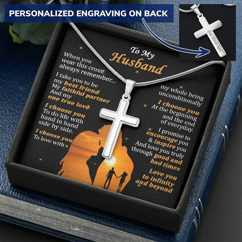 For Husband - I Promise - Cross Customize Engraved Cross Necklace