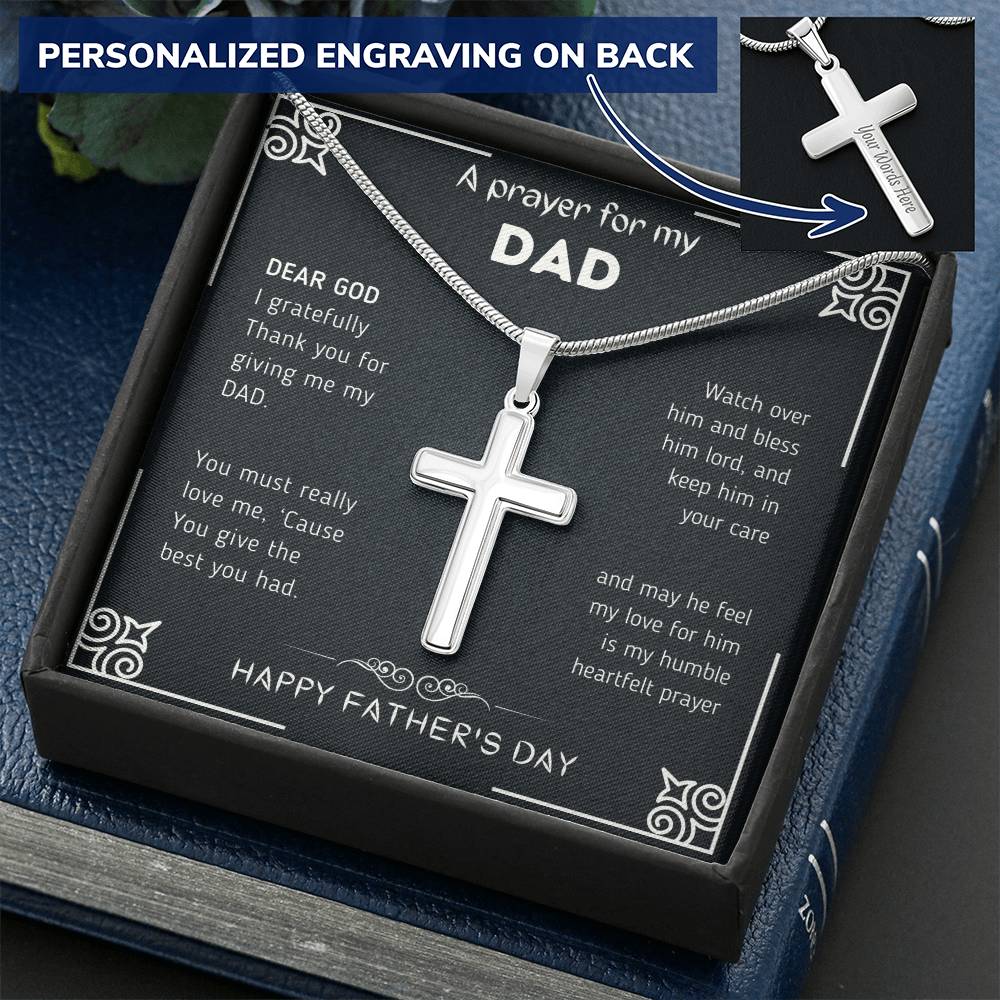 Dear God - Happy Father&#39;s Day Customize Engraved Cross Necklace