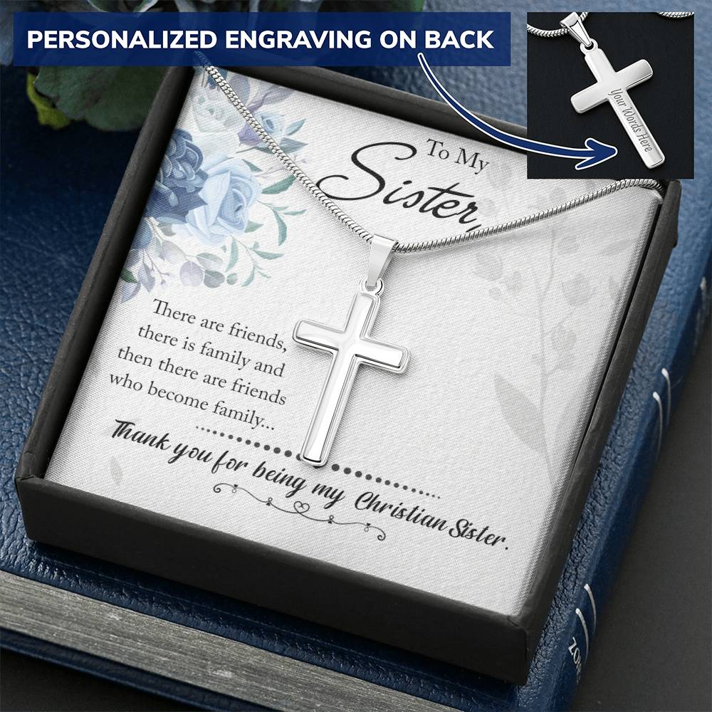 Christian Sister  Customize Cross Customize Engraved Cross Necklace