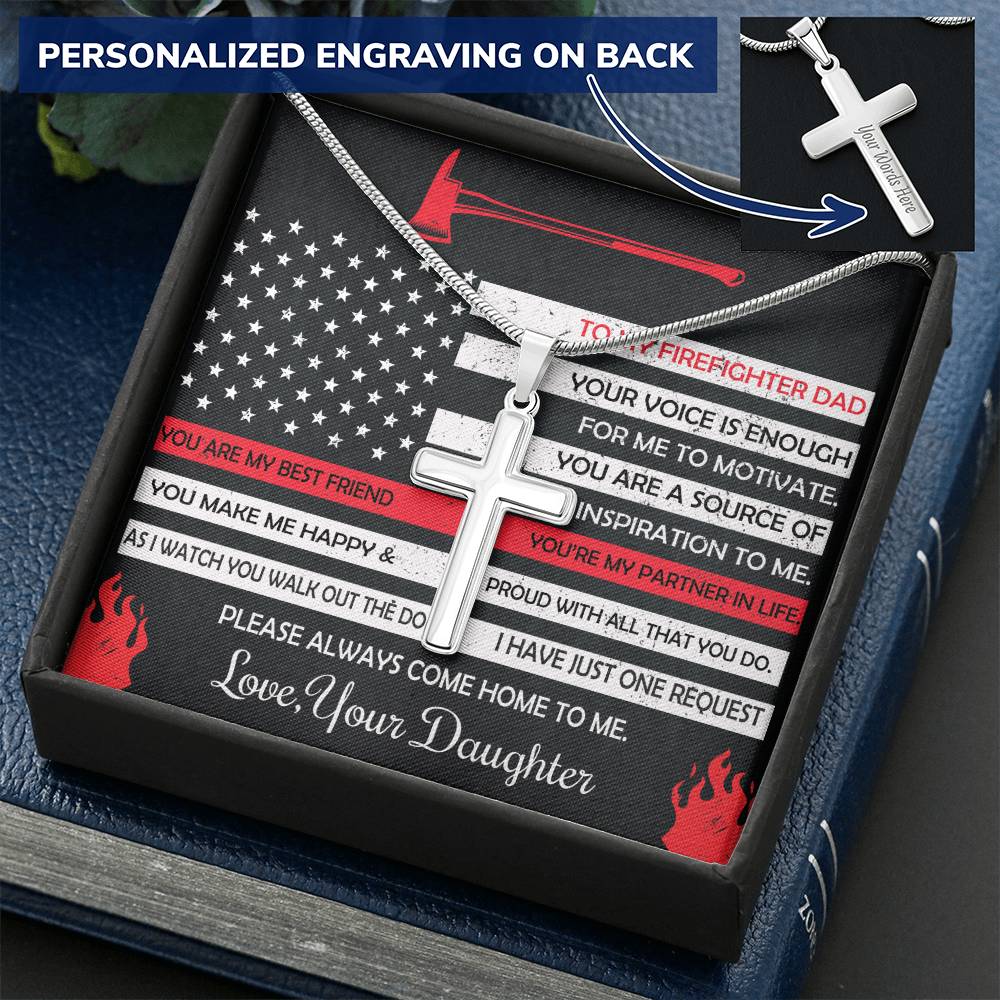 Firefighter Dad Gift- Father&#39;s Day Gift For Firefighter- Firefighter Dad Cross Necklace Customize Engraved Cross Necklace