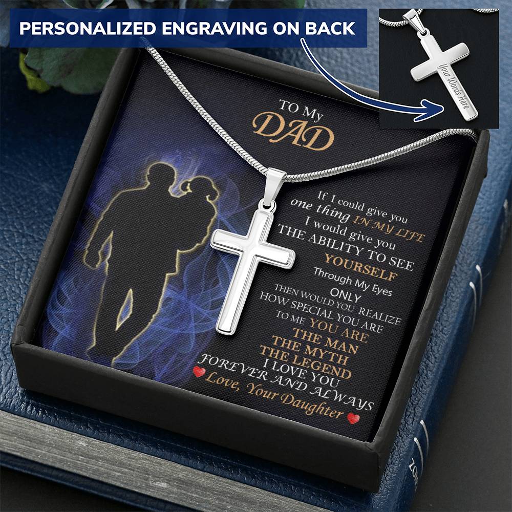 Gift For Dad  Happy Father&#39;s Day 1 Customize Engraved Cross Necklace