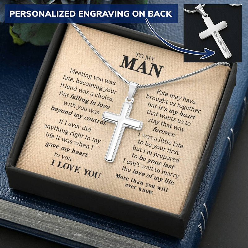 For Your Man - Stay Forever - Cross Customize Engraved Cross Necklace