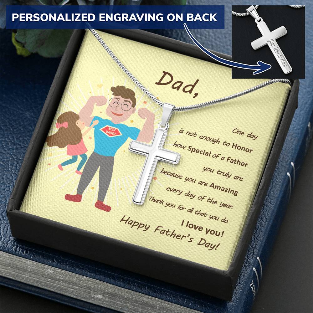 Father&#39;s Day Cross Necklace Customize Engraved Cross Necklace