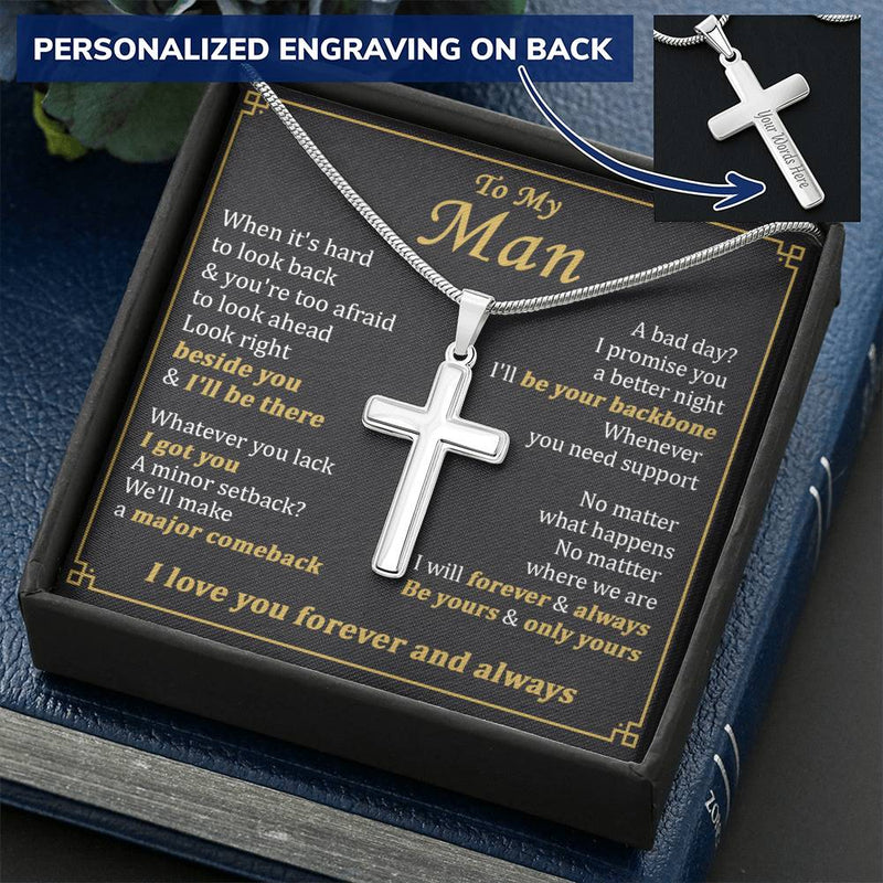For Your Man - Whenever You Need Support - Cross Customize Engraved Cross Necklace