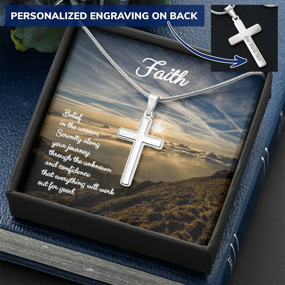 Engravable Faith Cross Pendant  ✟ Customize Engraved Cross Necklace