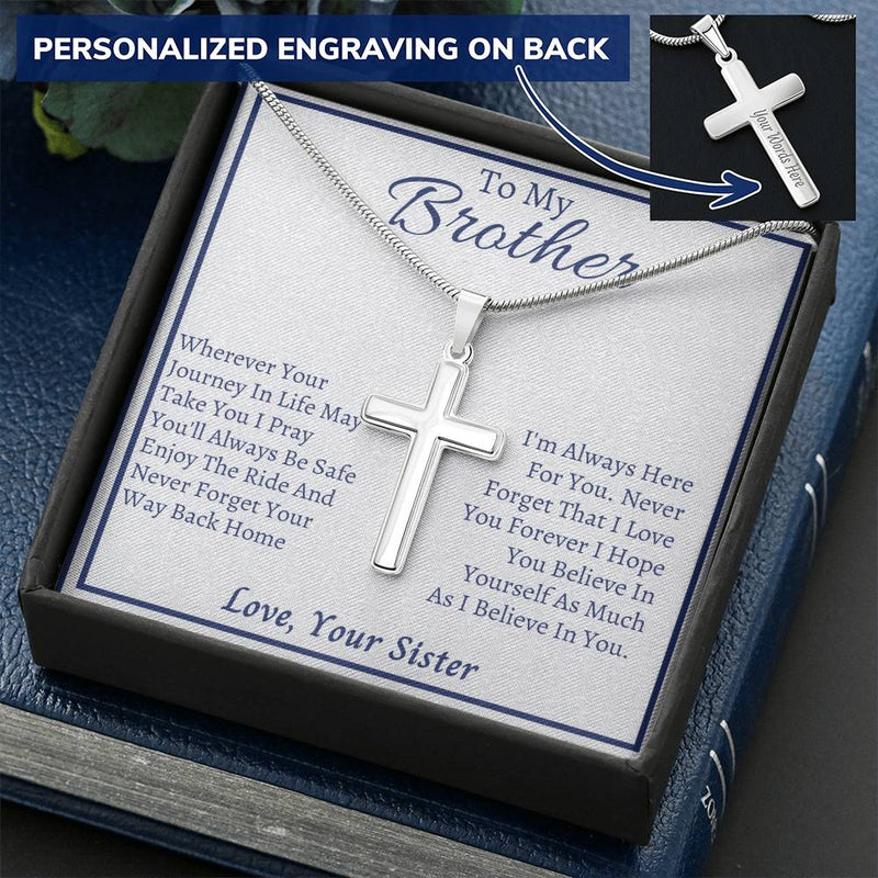 Gift Brother - 2021 Customize Engraved Cross Necklace