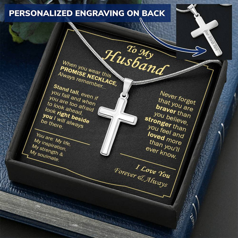 Gift For Husband - Beside You - Cross Customize Engraved Cross Necklace