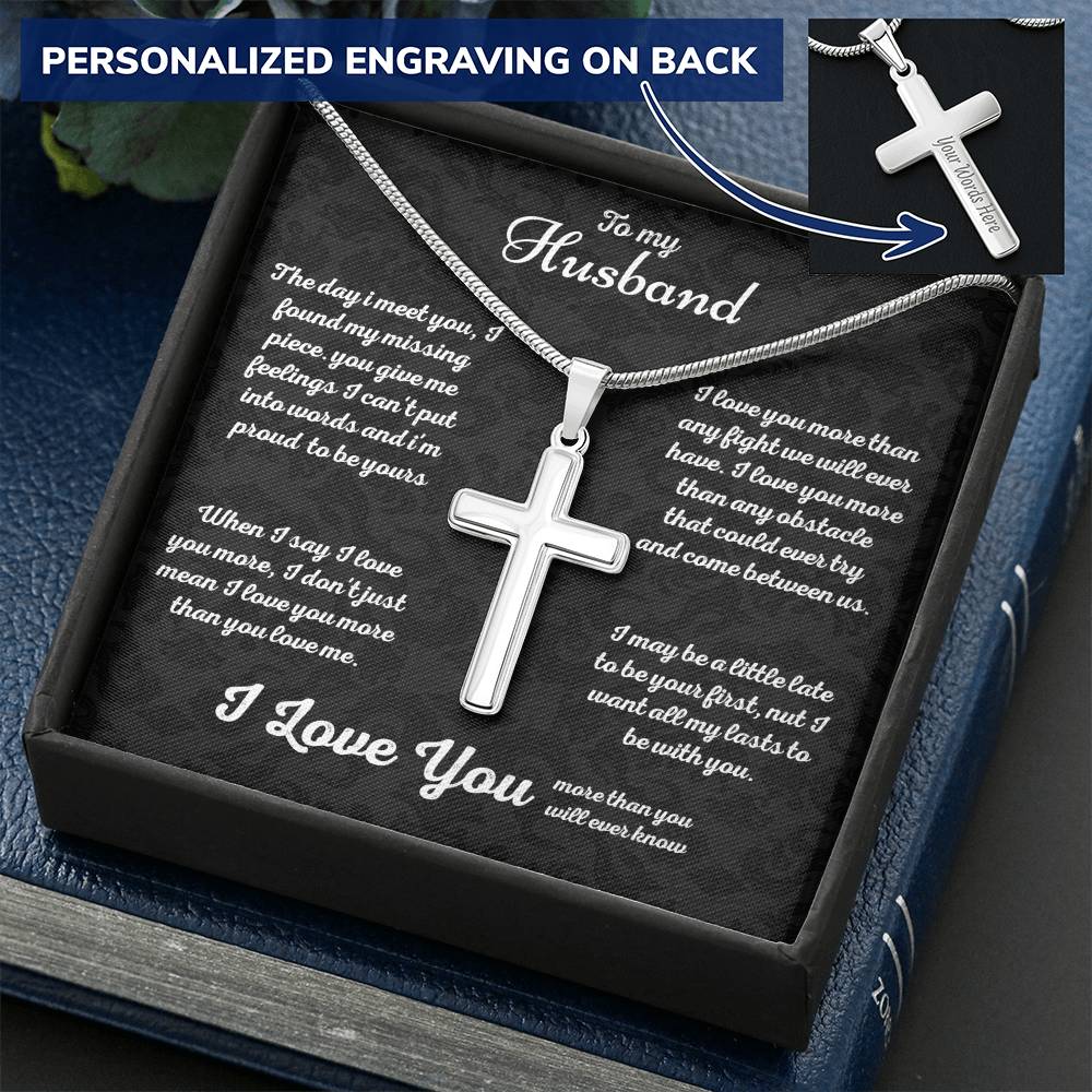 Gift For Husband  Special Occasion Gift For Husband. Customize Engraved Cross Necklace