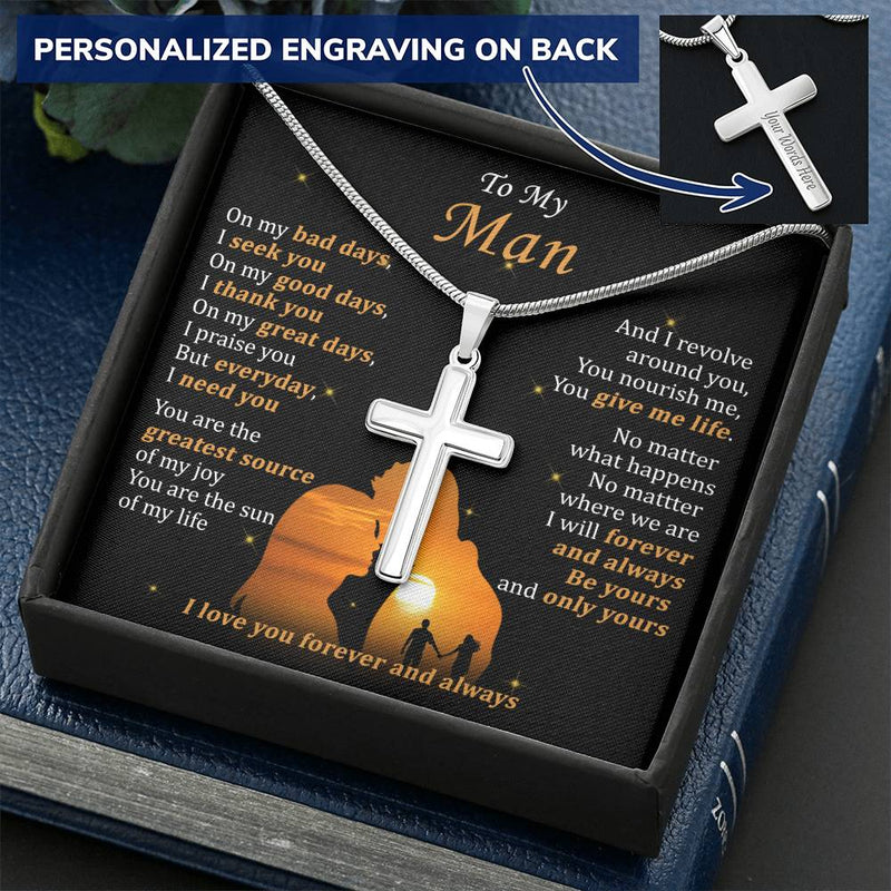 For Your Man - I Need You - Cross Customize Engraved Cross Necklace
