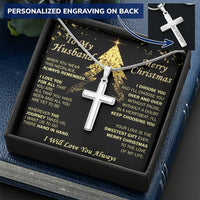 Gift For Husband - Heartbeat - Cross Customize Engraved Cross Necklace