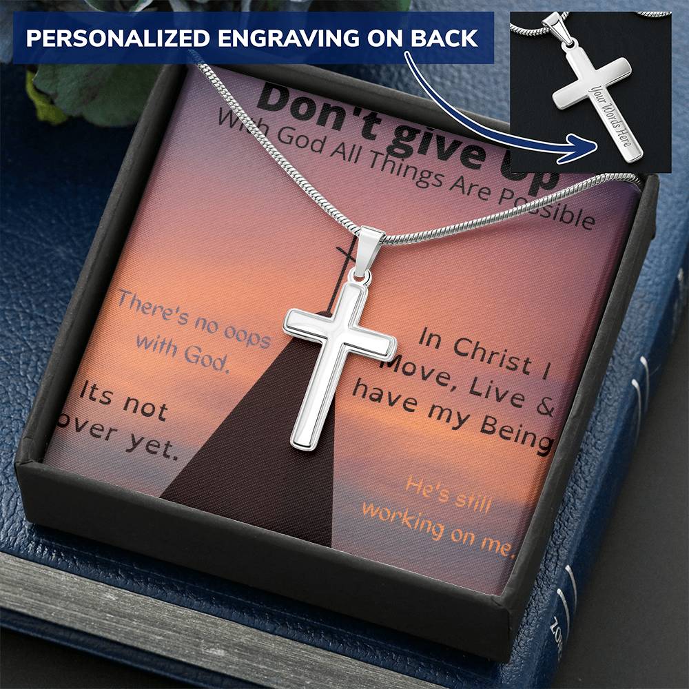 Don&#39;t Give Up Customize Engraved Cross Necklace