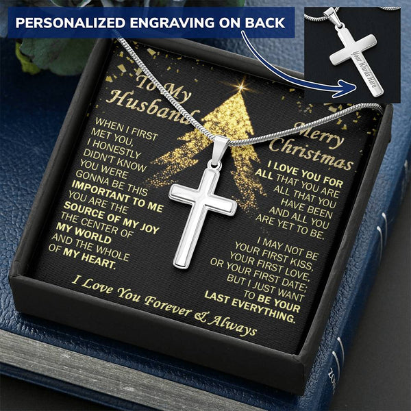 Gift For Husband - Joy - Cross Customize Engraved Cross Necklace