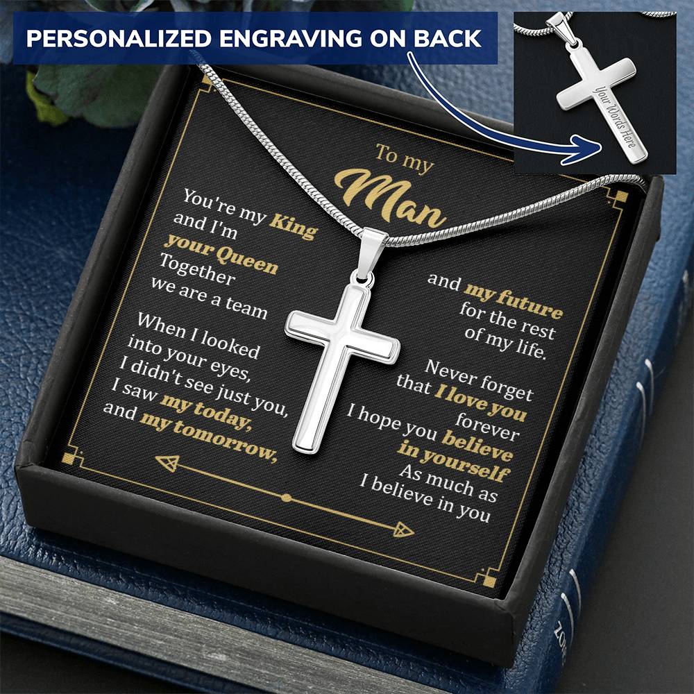 For Your Man - I&#39;m Your Queen - Cross Customize Engraved Cross Necklace