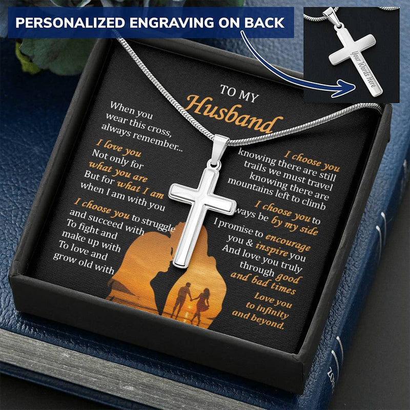 For Husband - What I Am - Cross Customize Engraved Cross Necklace