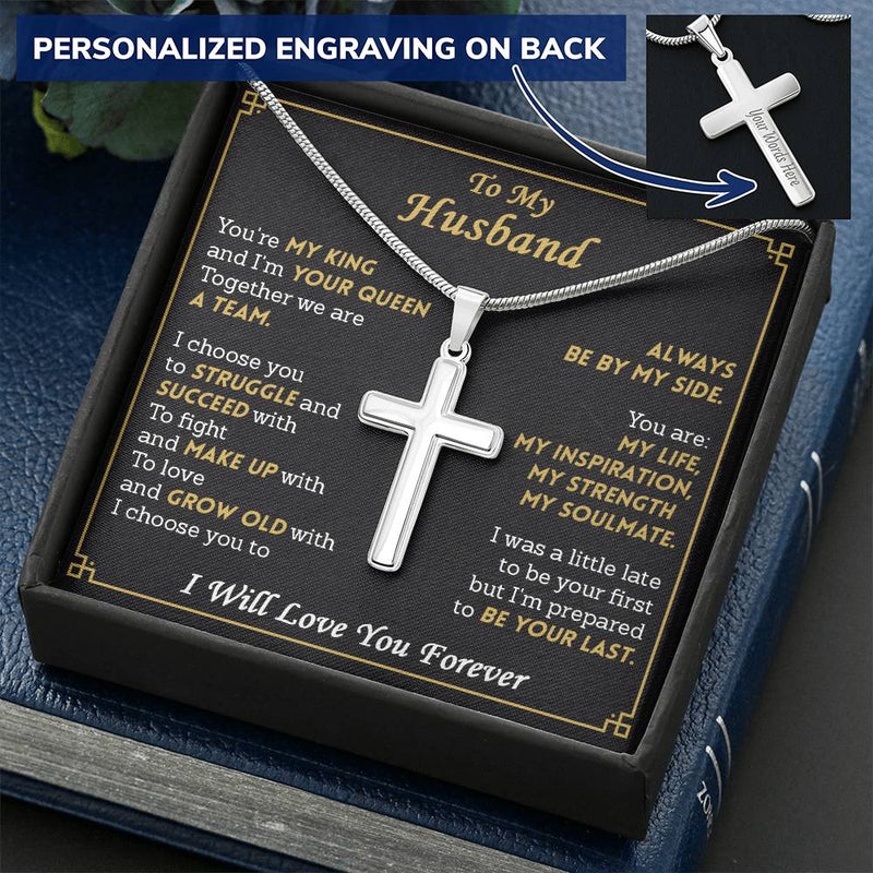 For Husband - Your Last - Cross Customize Engraved Cross Necklace