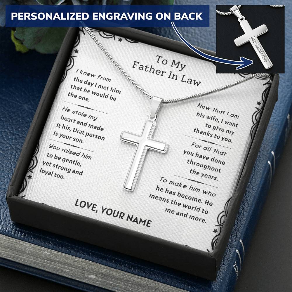 Father In Law  Gift For Father&#39;s Day Customize Engraved Cross Necklace