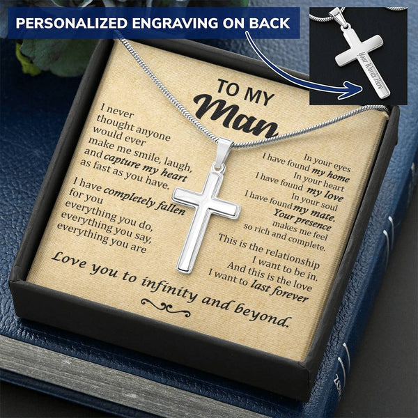 For Your Man - Capture My Heart - Cross Customize Engraved Cross Necklace