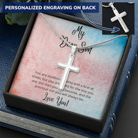 Always My Precious Son Customize Cross Necklace Customize Engraved Cross Necklace