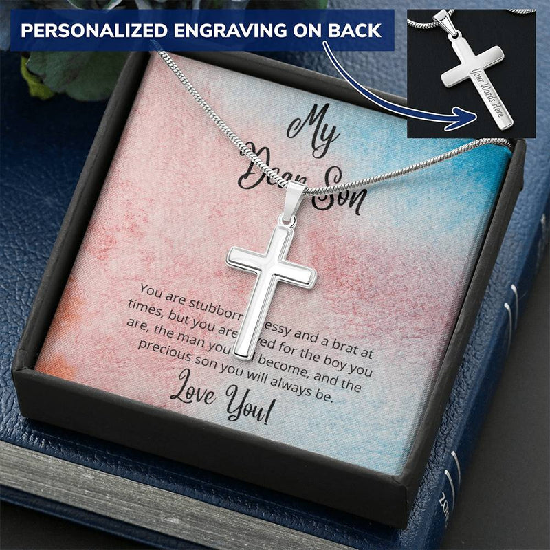 Always My Precious Son Customize Cross Necklace Customize Engraved Cross Necklace