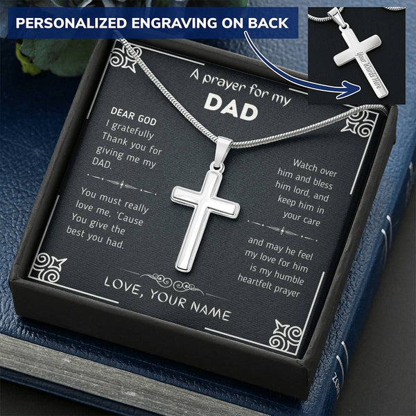 Dad  Prayer Customize Engraved Cross Necklace