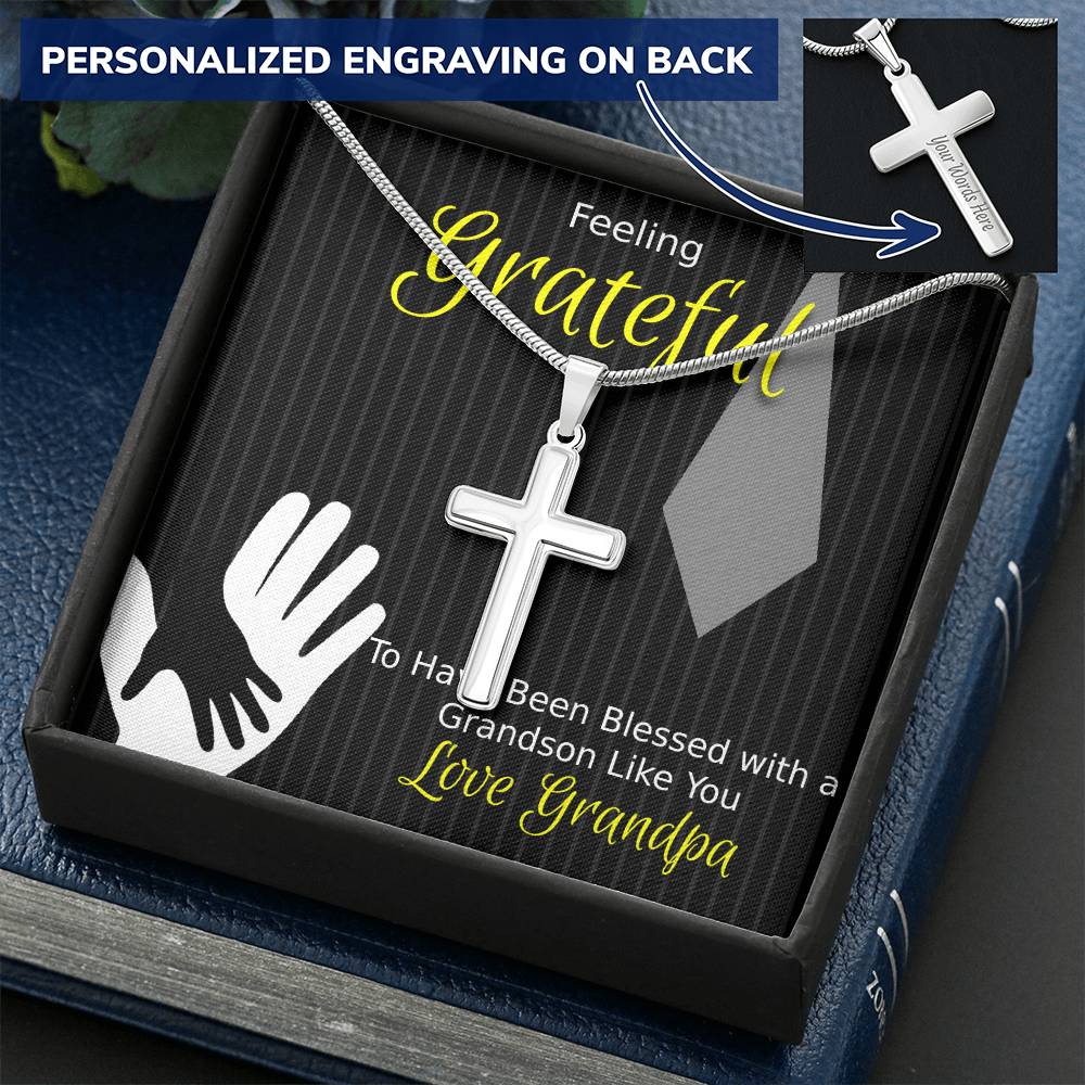 Feeling Grateful The Best Grandson Customize Engraved Cross Necklace