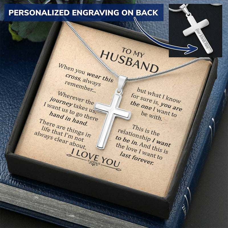 For Husband - When You Wear This Cross Always Remember Customize Engraved Cross Necklace
