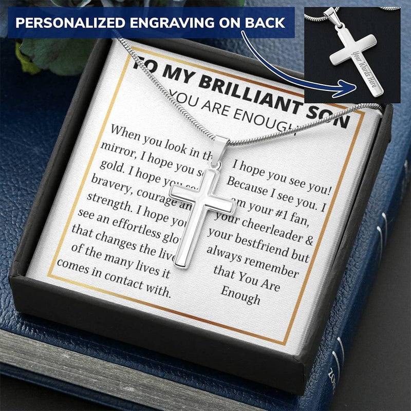 Gift For A Son Affirmation Message With Cross Necklace Customize Engraved Cross Necklace