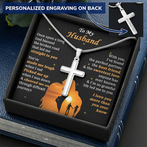 For Husband - Life Led Me To You - Cross Customize Engraved Cross Necklace