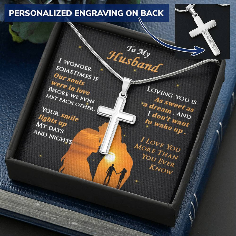 For Husband - Light Up My Day - Cross Customize Engraved Cross Necklace