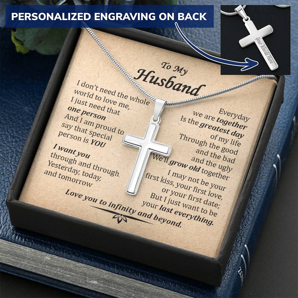 For Husband - Through And Through - Cross Customize Engraved Cross Necklace