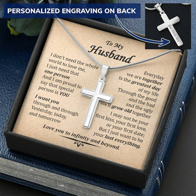 For Husband - Through And Through - Cross Customize Engraved Cross Necklace