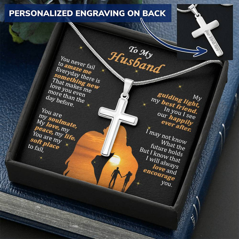 For Husband - Everyday - Cross 1 Customize Engraved Cross Necklace