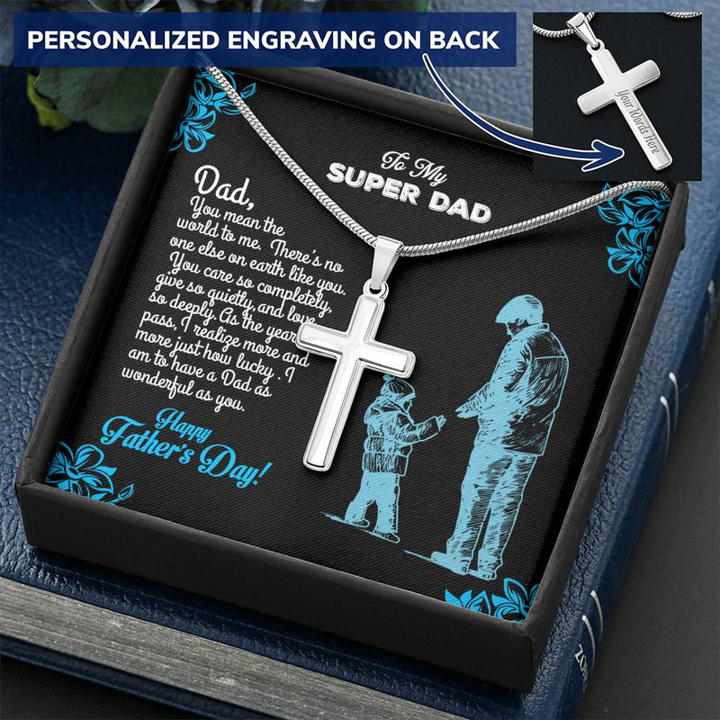 Father's Special Message  Box For Dad Customize Engraved Cross Necklace