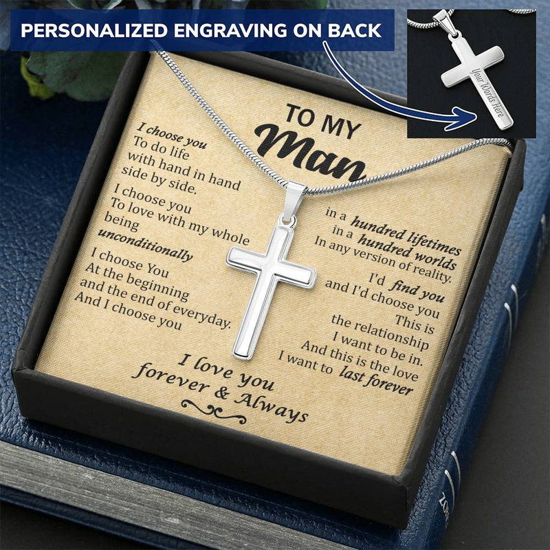 For Your Man - Hundred Lifetimes - Cross Customize Engraved Cross Necklace