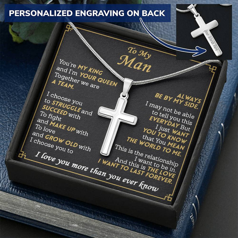 For Your Man - A Team - Cross Customize Engraved Cross Necklace