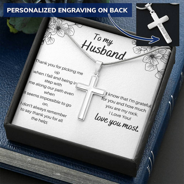 Anniversary Gift For Husband Cross Necklace Gifts For Husband On Our Wedding Day Customize Engraved Cross Necklace