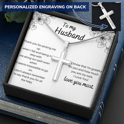 Anniversary Gift For Husband Cross Necklace Gifts For Husband On Our Wedding Day Customize Engraved Cross Necklace