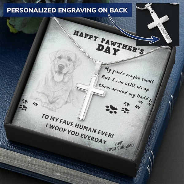 Dog Dad 6 Customize Engraved Cross Necklace
