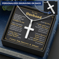 For Husband - Learn With You - Cross Customize Engraved Cross Necklace