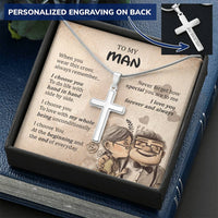 For Your Man - Love With My Whole Being - Cross Customize Engraved Cross Necklace