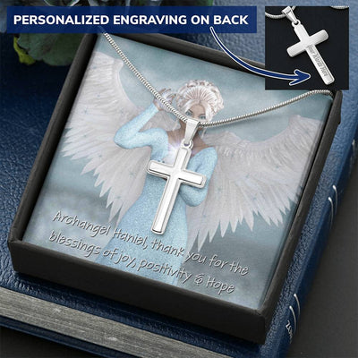 Archangel Haniel Cross- Customize Customize Engraved Cross Necklace