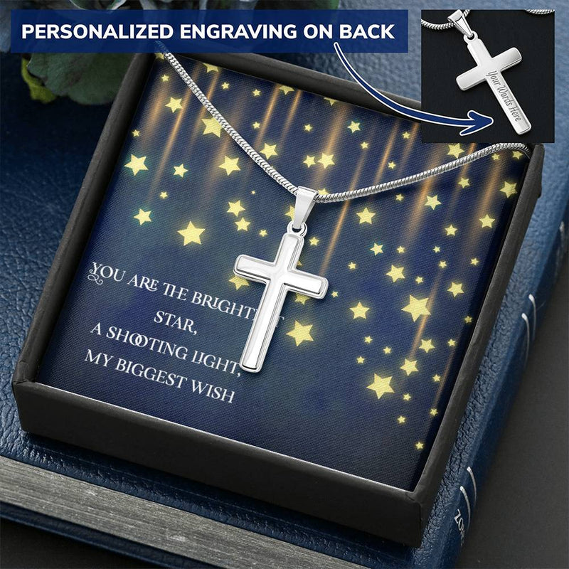 Biggest Wish Customize Engraved Cross Necklace